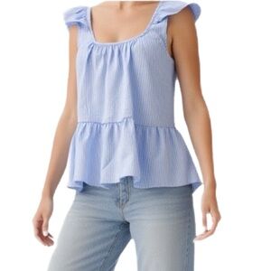 Gilli NWOT Blue & White Striped Ruffle Peplum Baby Doll Blouse Size Small